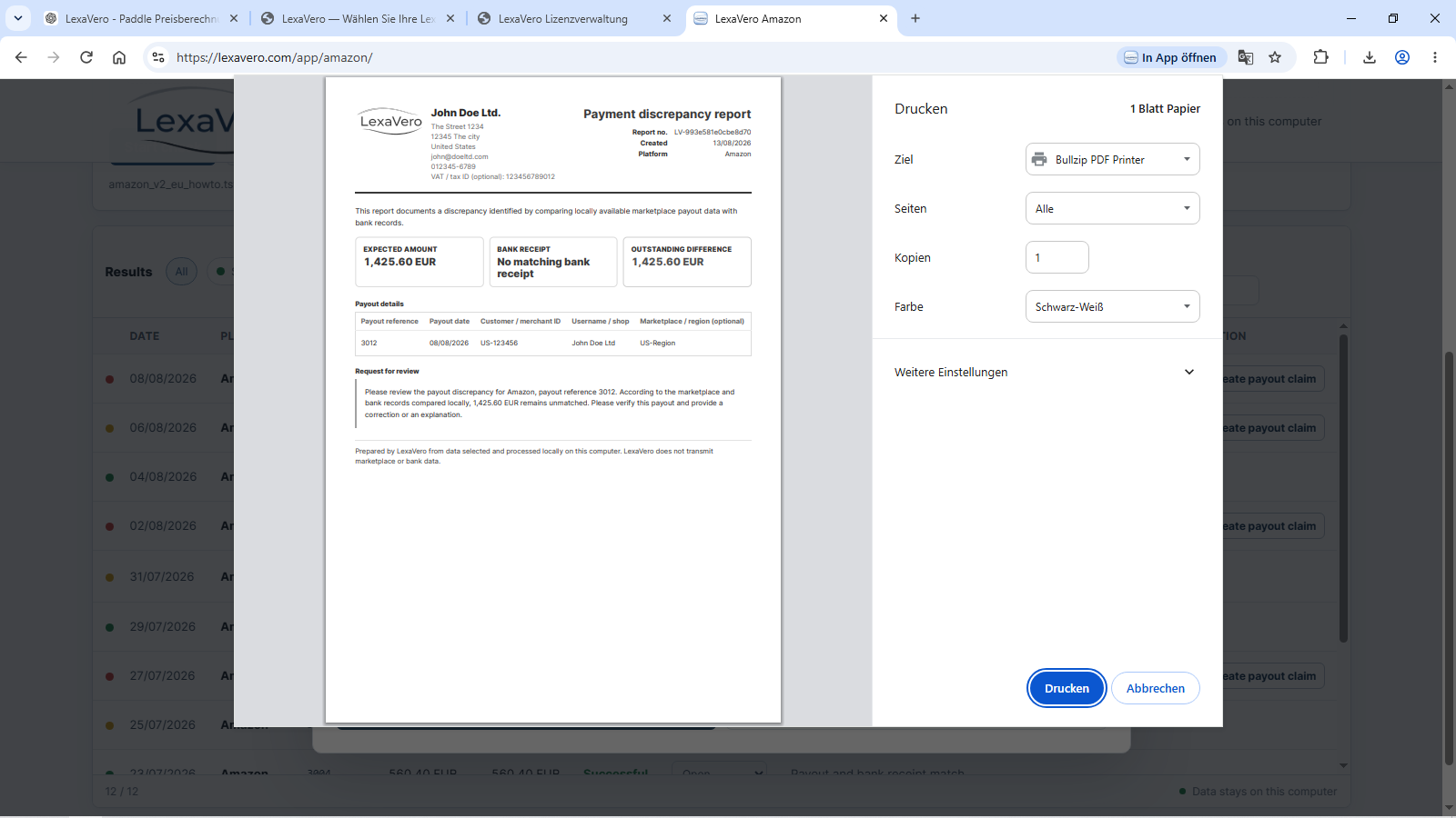 11. Print or save the report as PDF